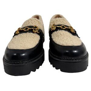 Circus by Sam Edelman Deana Black Leather Loafer Sherpa Trim Womens 11 Shoe